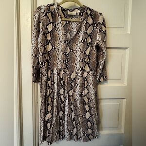 Anthropologie Maeve Brown and Cream Snake Print Patterned Dress size M